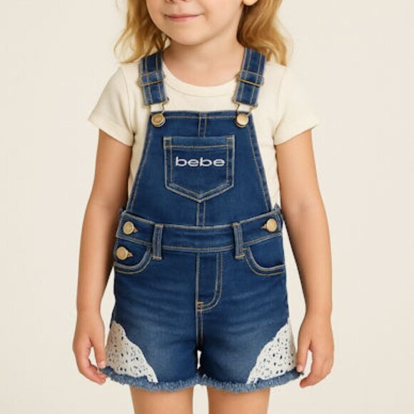 Baby Girls Bebe Toddler Lace Detail Denim Jean Overalls Size: Small- S(7/8) - Picture 1 of 5